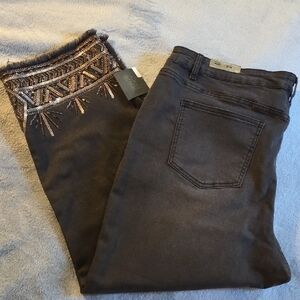 John Mark Black Embroidered Ankle Jeans NWT